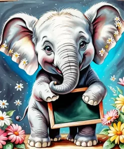 Elephant Holding Flowers Art Diamond Painting