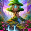 Enchanted Forest Treehouse Art Diamond Painting