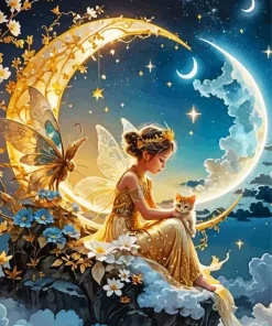 Fairy And Little Kitty Diamond Painting