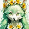 Floral Fox Green Diamond Painting