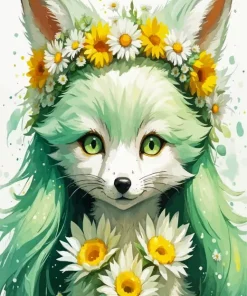 Floral Fox Green Diamond Painting
