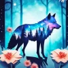 Flower And Wolf Diamond Painting