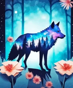 Flower And Wolf Diamond Painting