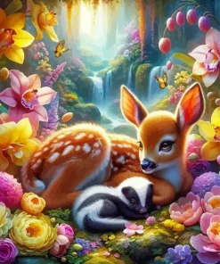Flower Bambi Sleeping Art Diamond Painting