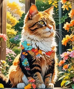 Flower Cat Animal Art Diamond Painting