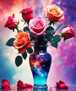 Flower Vase With Roses Diamond Painting
