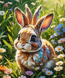 Flowers And Bunny Art Diamond Painting