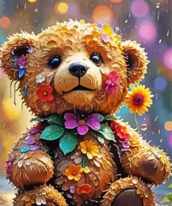 Flowers And Teddy Bear Diamond Painting