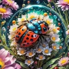 Flowers With Ladybug Diamond Painting
