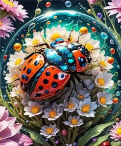 Flowers With Ladybug Diamond Painting
