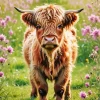 Fluffy Baby Brown Cow And Flowers Diamond Painting