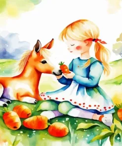 Foal And Little Girl Diamond Painting