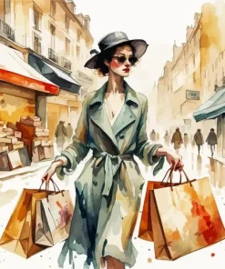 French Lady Shopping Diamond Painting