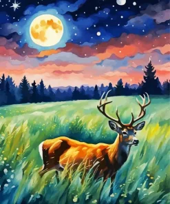 Full Moon And Deer Diamond Painting
