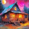 Full Moon Log Cabin Diamond Painting