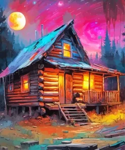 Full Moon Log Cabin Diamond Painting