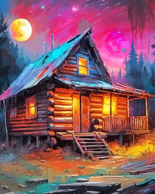 full moon log cabin Diamond Paints Full Moon Log Cabin Diamond Painting