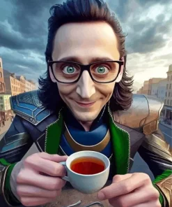 Funny Loki Drinking Coffee Diamond Painting