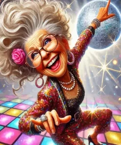 Funny Old Lady Dancing Art Diamond Painting