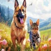 Kitten And German Shepherd Diamond Painting