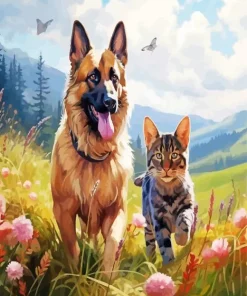 Kitten And German Shepherd Diamond Painting