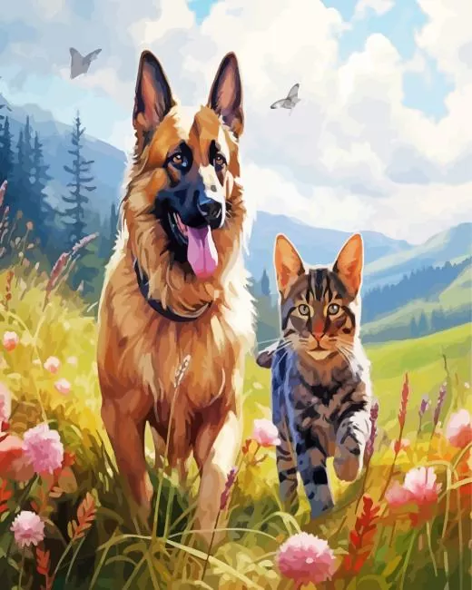 kitten and german shepherd Diamond Paintings Kitten And German Shepherd Diamond Painting
