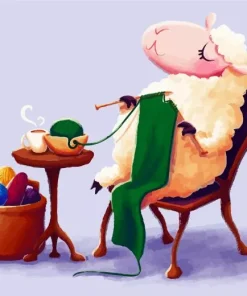 Knitting Sheep Diamond Painting