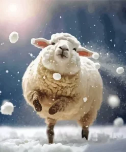 Lamb In Snow Diamond Painting