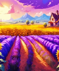 Lavenders And Sunflowers Diamond Painting