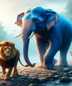 Lion And Elephant Diamond Painting