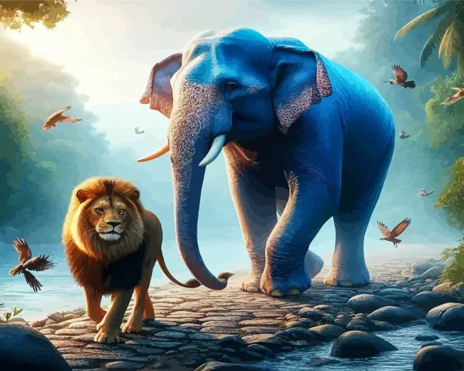 lion and elephant Diamond By Numbers Lion And Elephant Diamond Painting