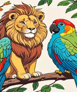 Lion And Parrot Diamond Painting
