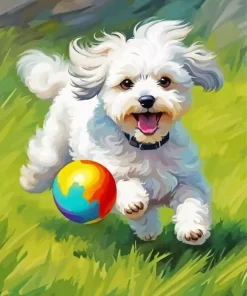 Maltipoo Playing With Ball Diamond Painting