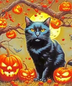Pumpkin Halloween Cat Diamond Painting