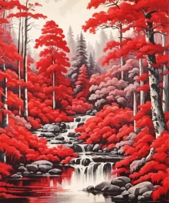 Red Forest Art Diamond Painting