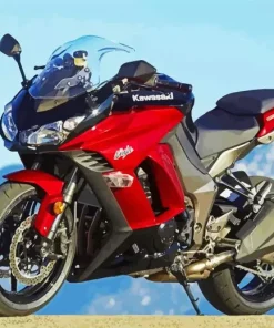 Red Kawasaki Motorcycle Diamond Painting