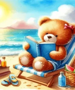 Teddy Bear Enjoying His Vacation Diamond Painting