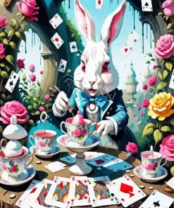 White Bunny Alice In Wonderland Diamond Painting