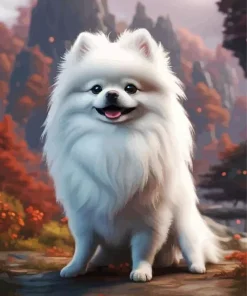 White Pomeranian Dog Art Diamond Painting