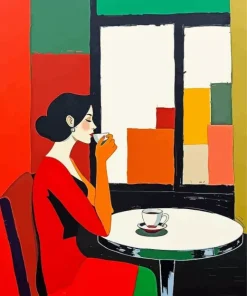 Woman Drinking Coffee Diamond Painting