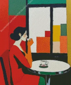 Woman Drinking Coffee Diamond Painting