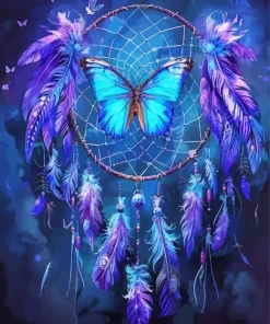 Blue Butterfly Dream Catcher Diamond Painting