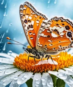 Orange Butterfly On Daisy Diamond Painting