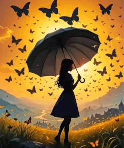 Butterfly Girl Silhouette Diamond Painting