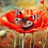 Butterfly On Red Flower Diamond Painting