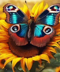 Butterfly On Sunflower Diamond Painting