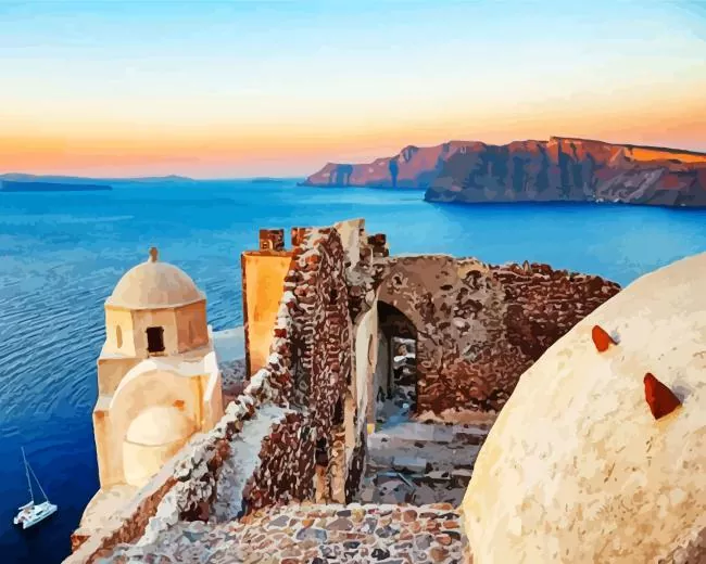byzantine castle ruins santorini Diamond Paintings Byzantine Castle Ruins Santorini Diamond Painting