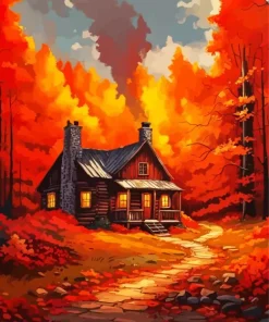 Cabin In Fall Diamond Painting