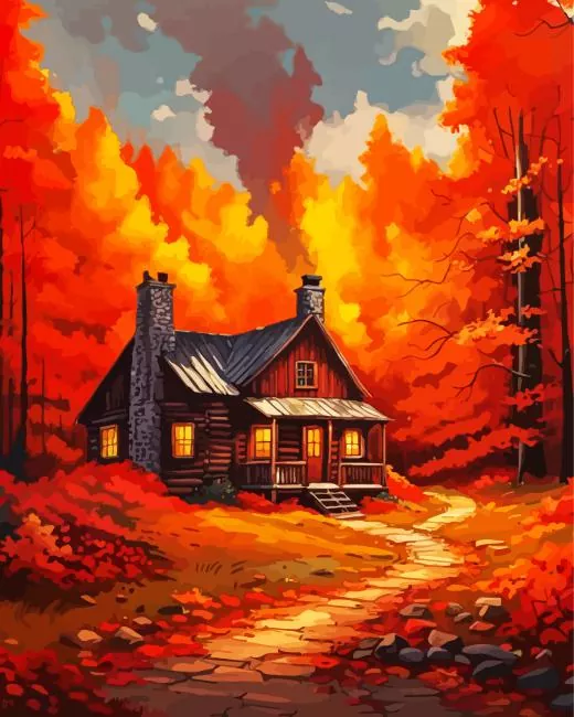 cabin in fall Diamond By Numbers Cabin In Fall Diamond Painting