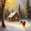 Cabin In Snow Woods Diamond Painting